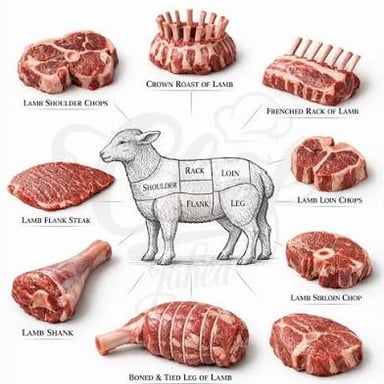Lamb shanks displayed as cuts of meat.