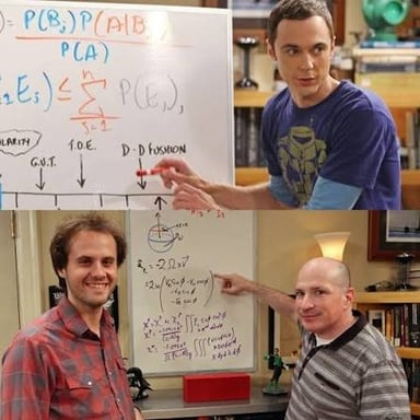A scientist writing a precise equation on a whiteboard