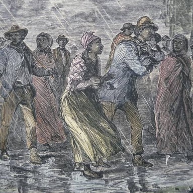 Historical illustration representing escape to freedom via the Underground Railroad