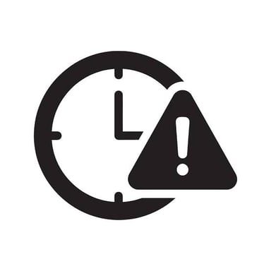 A warning sign beside a clock representing a pressing need for immediate action.