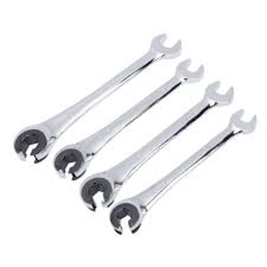 Several metal wrenches arranged inside a toolbox