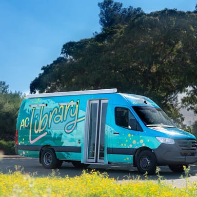 A mobile library vehicle carrying books