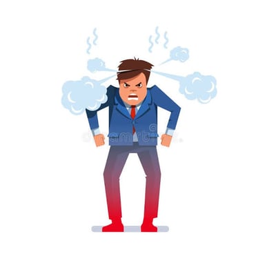 An illustration of a person with a frowning, irritable expression