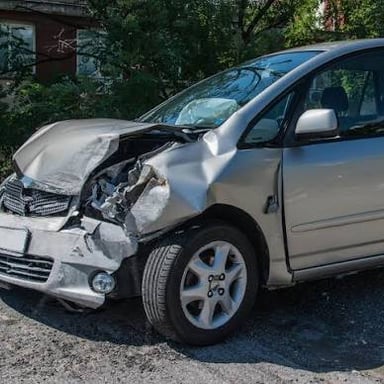 A car struck on its side in a side-impact collision.