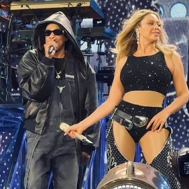 Beyoncé and Jay-Z performing together onstage.