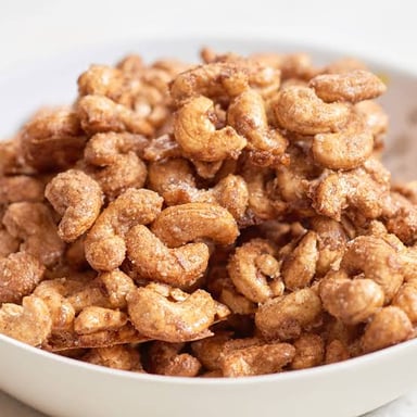 Cashews mixed with other ingredients in a snack.