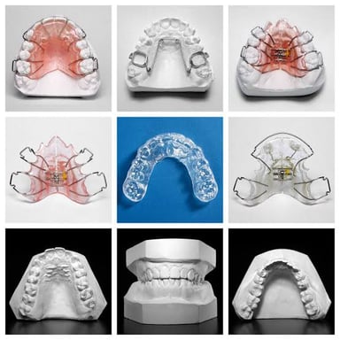 A clear removable retainer used to hold teeth in position.