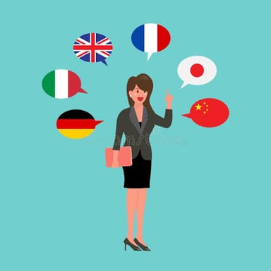 A person speaking with another person in a foreign language.