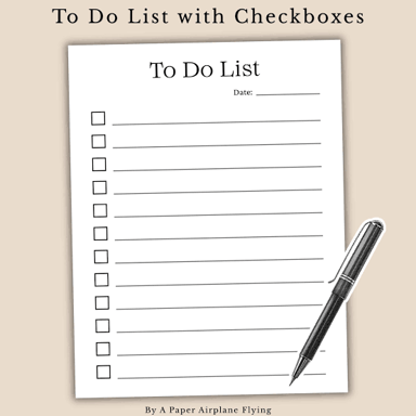A to-do list on paper with checkboxes beside its tasks.