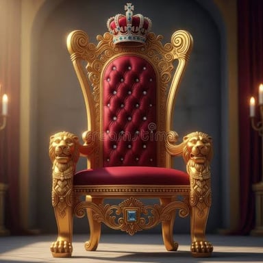 A crown resting on an ornate throne, representing supreme authority.