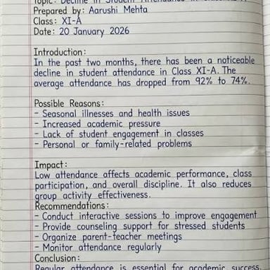 A sheet of paper containing written explanations and justifications