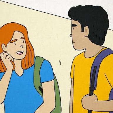 One person gives another a subtle hint during a conversation.
