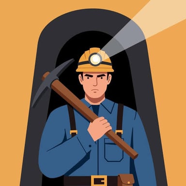 A miner working underground with a pickaxe.