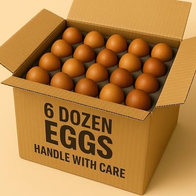 A carton filled with eggs, representing contents counted by dozens
