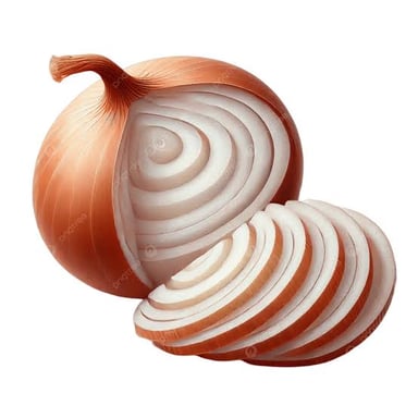 A freshly cut onion showing its layered interior.