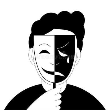 An illustration of a person wearing a disguise to suggest a false or insincere persona.