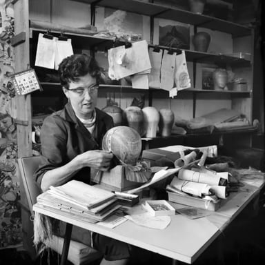 A wigmaker working on a wig in a workshop