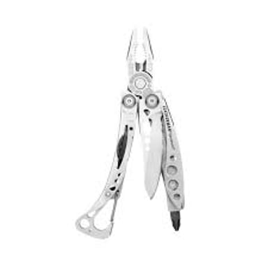 A Leatherman pocket multitool opened to show its tools.
