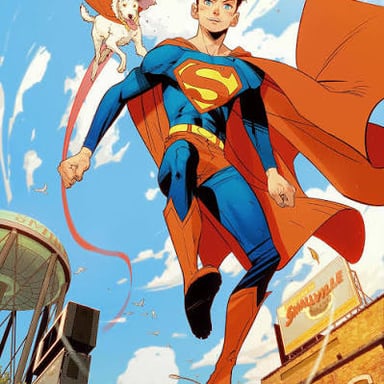 A depiction of Superboy, the youthful superhero identity associated with Clark Kent
