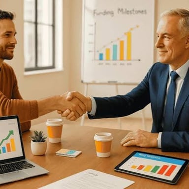 People discussing financial investment at a business meeting