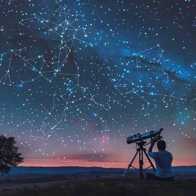 A person looking up at a star-filled sky with visible constellations