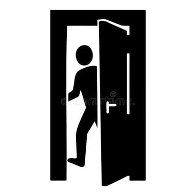 A person stepping through an open doorway into a room.