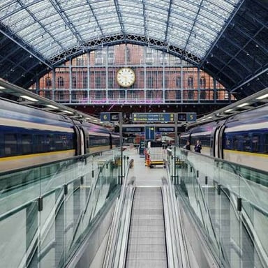 A Eurostar high-speed passenger train used on the London–Paris route
