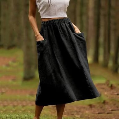 A skirt with a hem around mid-calf.