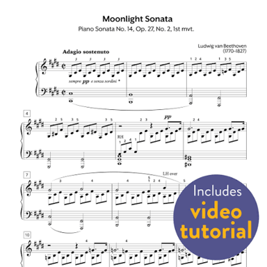 Printed piano music associated with Beethoven’s Pathétique and Moonlight sonatas.