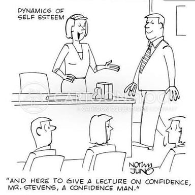 An illustration showing one person misleading another.