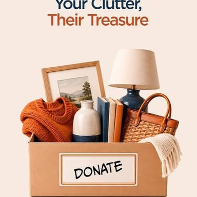 A person placing unwanted belongings into a donation box.
