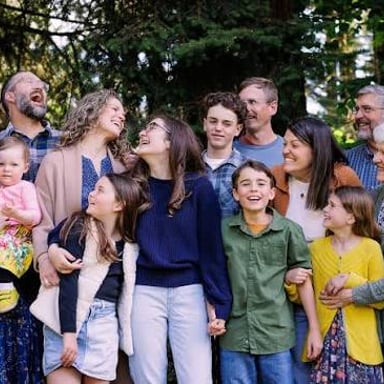 Relatives from several generations gathered together.