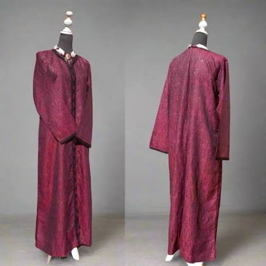 A long, loose, collarless caftan robe.