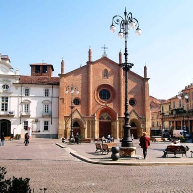 A view of buildings in Asti, a city in Piedmont, Italy.