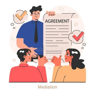 A mediator helping two people resolve a disagreement
