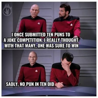 A person reacting with an exasperated groan to a joke