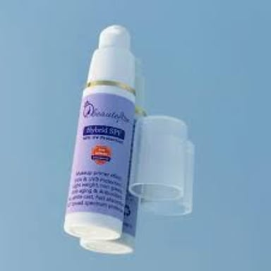 A bottle of sunblock labeled for UV protection.