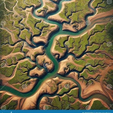 A river dividing into two distinct channels