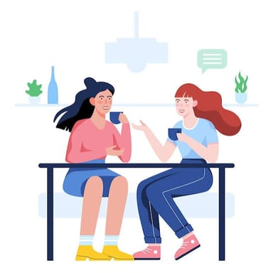 Two people talking animatedly across a table.