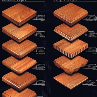 A close-up showing the outer edge of a wooden tabletop.