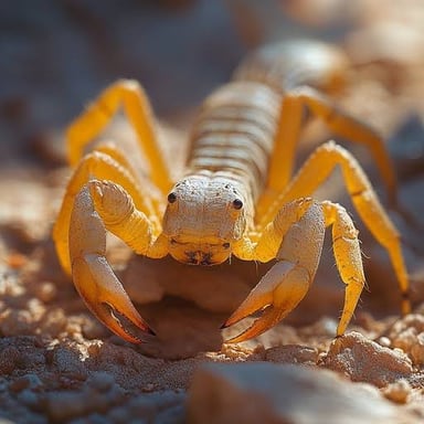 Scorpion resting on sandy desert ground