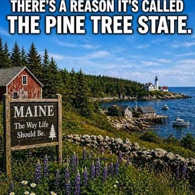 People in a Maine setting associated with the Pine Tree State.
