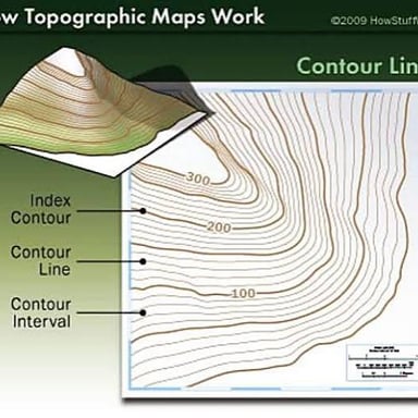 A topographic map showing terrain with contour lines.