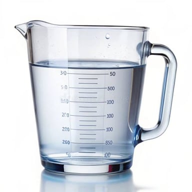 A measuring cup containing a concentrated liquid being diluted with water.