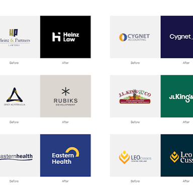 A visual comparison showing a company’s old branding beside its redesigned logo and identity.