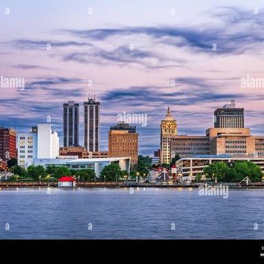 The Peoria, Illinois, skyline near the Illinois River