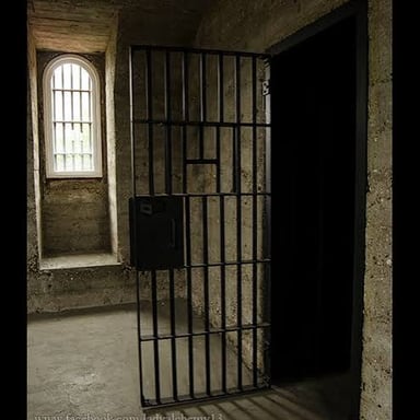 A barred jail cell representing confinement as punishment.