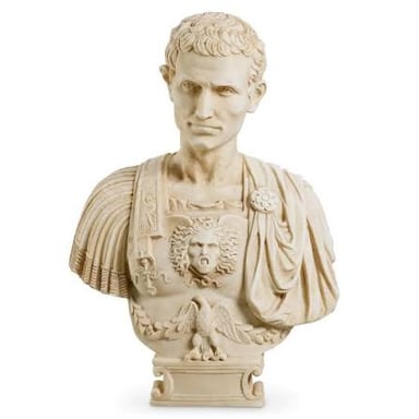A marble bust depicting Julius Caesar.