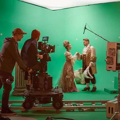 Actor performing a character role on a film set