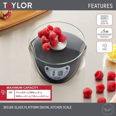 A digital kitchen scale with a visible tare button
